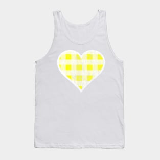 Distressed Yellow and White Buffalo Plaid Heart Tank Top